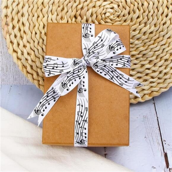 White Black Musical Notes Satin Ribbon 5 8 Inch x 10 Yards for Crafts Wrapping - Picture 2 of 5